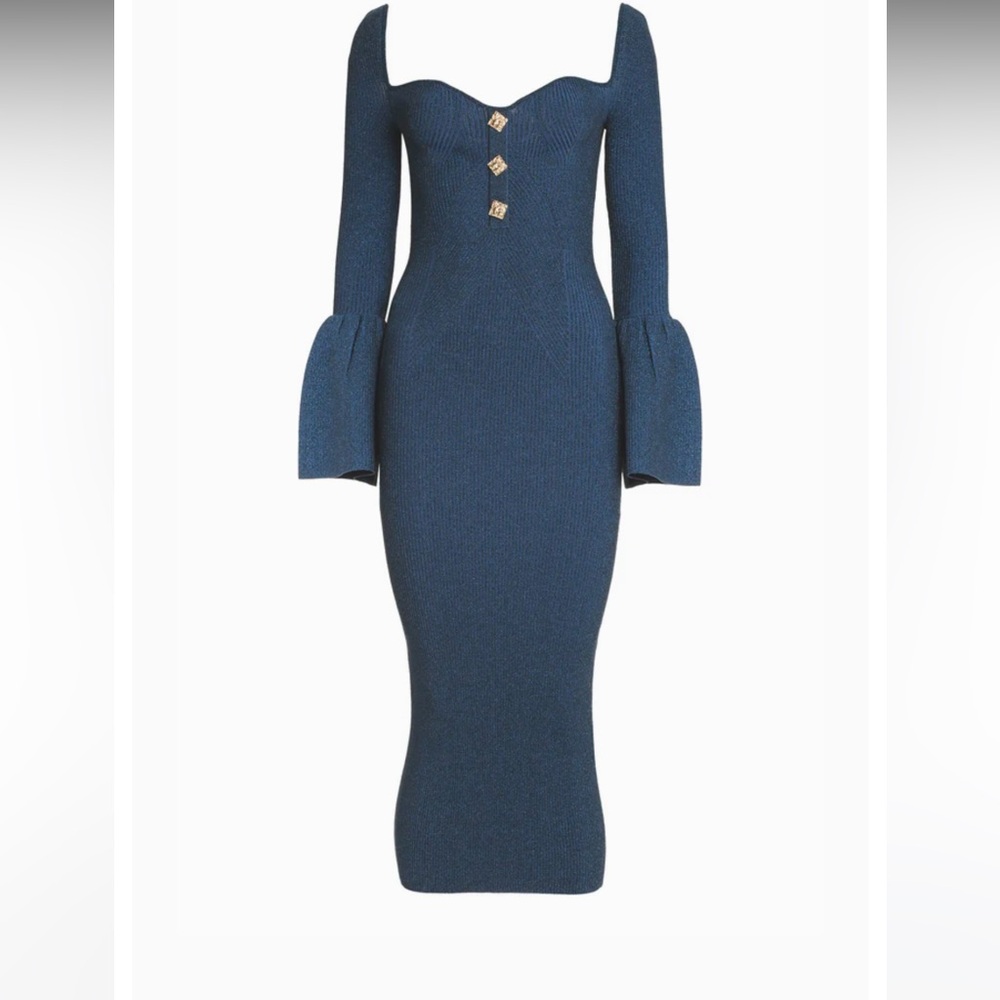 Self Portrait Dark Blue Lurex Knit MIDI Dress Sz Small